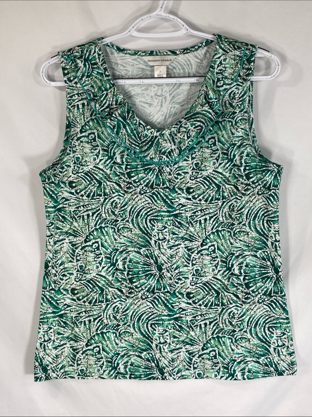 Christopher & Banks Blouse Green Teal Swirl Scoop Neck Tank Top Size Small